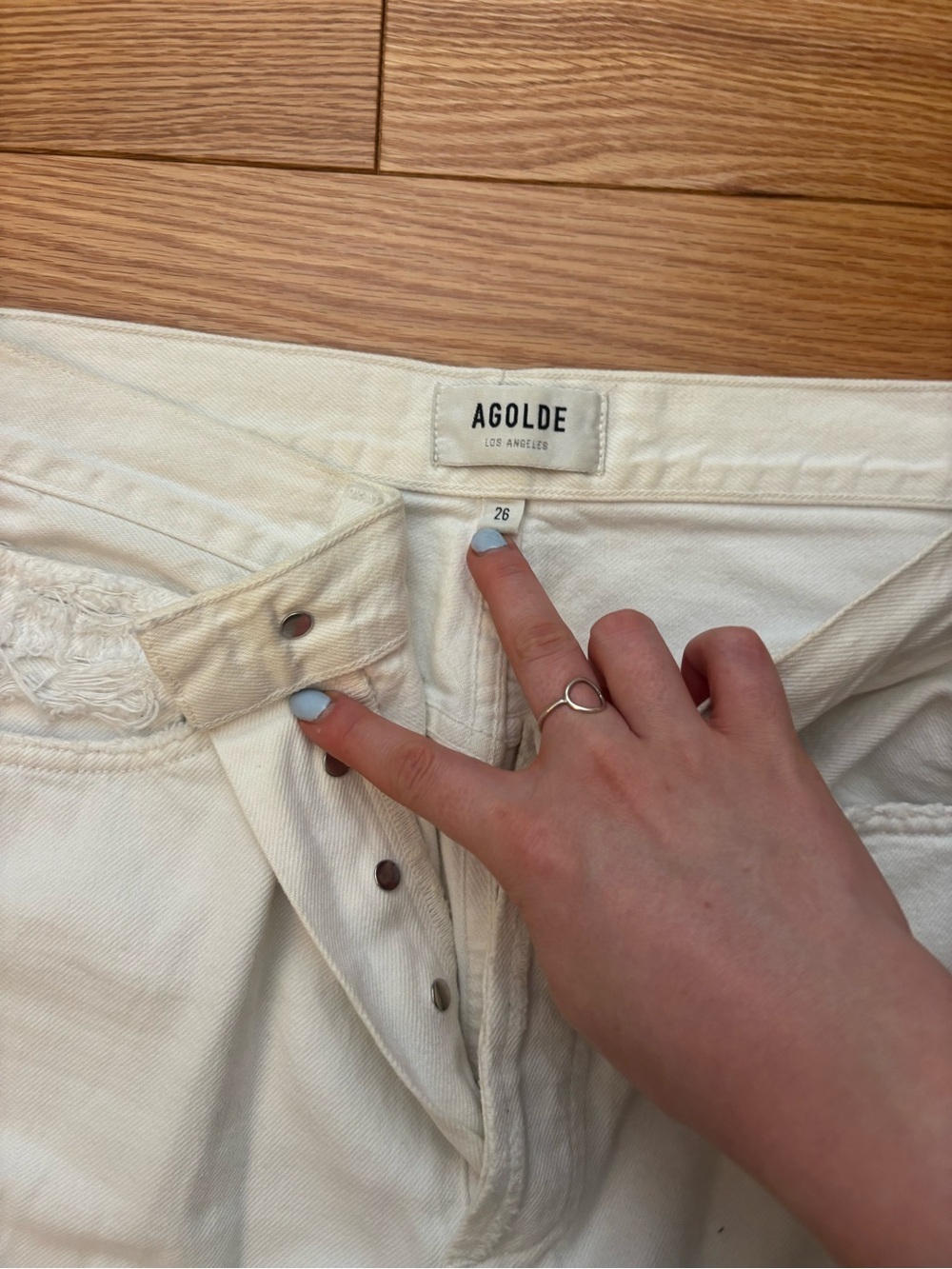 AGOLDE White Distressed Button-Fly Jeans - Picture 2 of 4